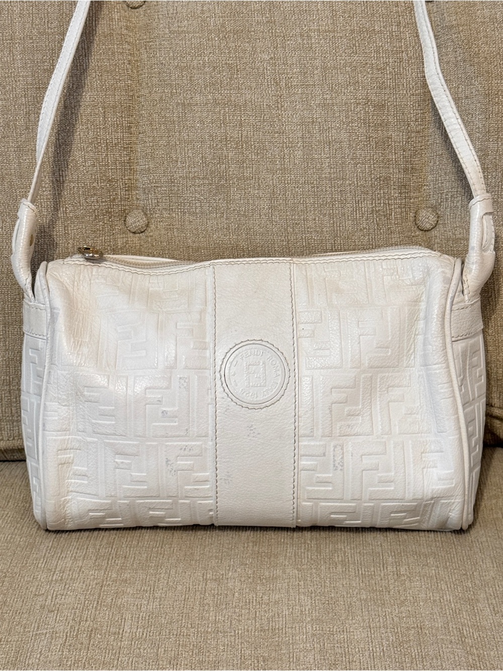 Fendi White Embossed Leather Shoulder Bag